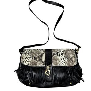 Fiona Kotur Muses Leather Fringe Snakeskin Crossbody Bag